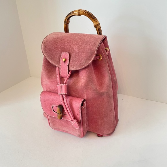 SALE❤️Gucci Pink Suede Leather Mini Backpack Bamboo - Picture 1 of 15